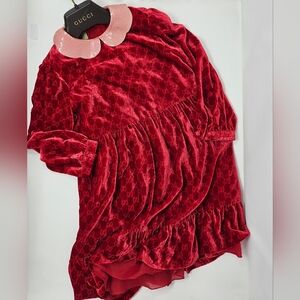 Gucci Kids 8 Monogram Silk Dress Red Velvet Velour Warm Toddler Child $940 ITALY